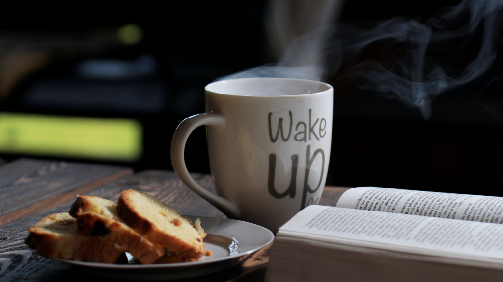 A close up picture of bread and tea