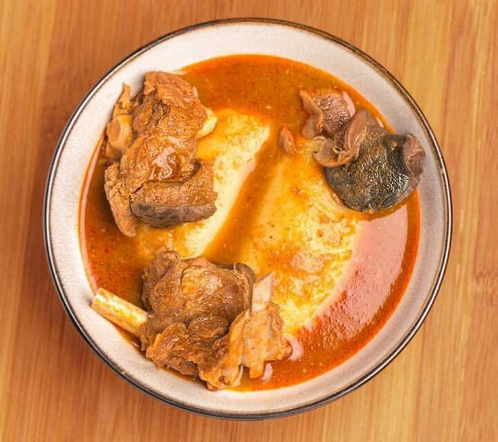 A bowl of fufu and light soup